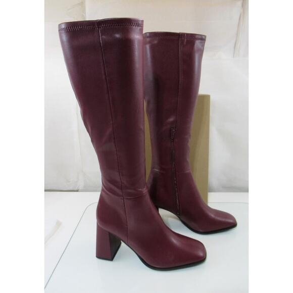 Steve Madden Livah Size 8.5 Knee High Block Heel Dress Boots Zip Burgundy - Picture 2 of 8